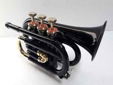 NEW HIGH QUALITY BLACK COLOUR BRASS FINISHBb FLAT POCKET TRUMPET FREE CASE M/P