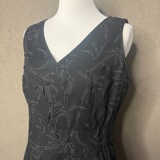 J Crew Fit Flare Midi Dress Charcoal Grey Palm Tree Print Asymmetric Hem Lined