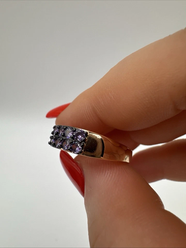 14CT ROLLED Rose Gold Bonded Ring – Smokey Amethyst Cluster Band – Size N UK - Image 4 of 4