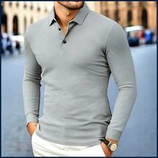 New Men's Business Casual Long Sleeved Shirt Solid Color Polo Shirt Fashionable