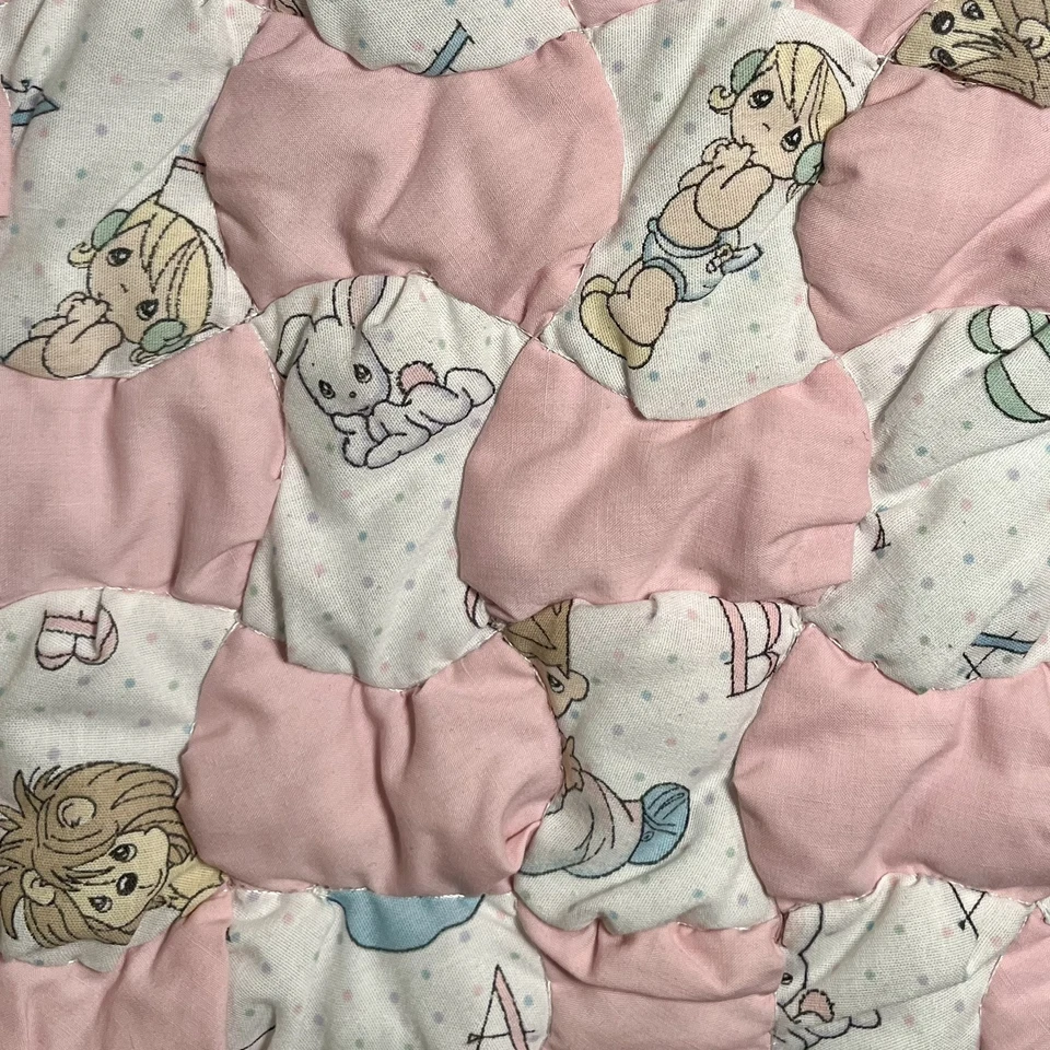 Vintage Precious Moments Puff Quilted Baby Blanket Pastel Handmade 36x26 - Image 3 of 4