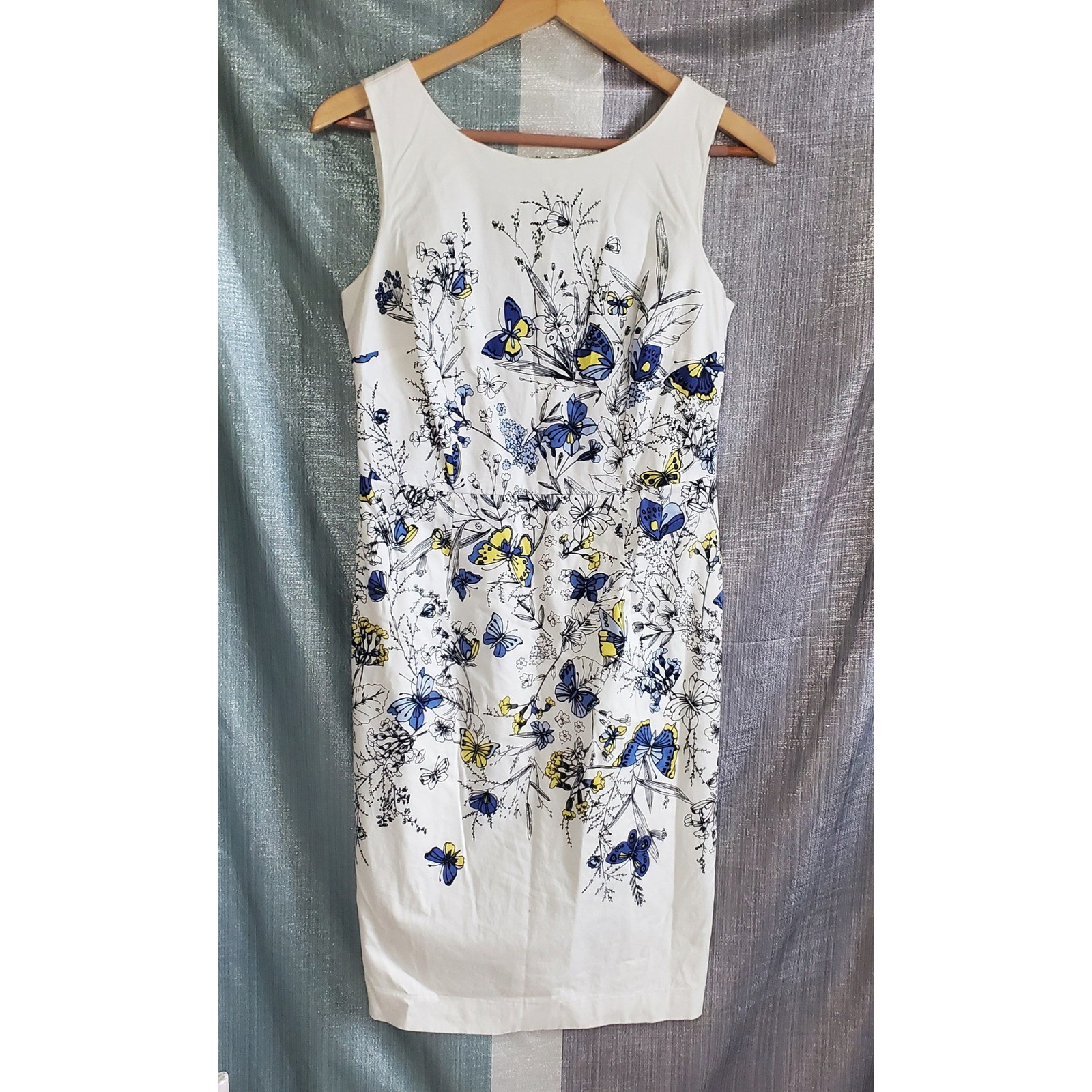 RSVP by Talbots White Floral Butterfly Cotton Sheath Dress Blue Yellow Size 4