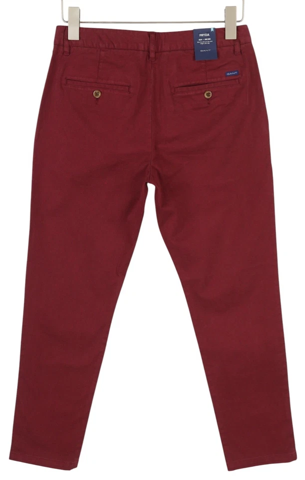 Pantalones de mujer GANT Fryda EU38 rojos calce ajustado tiro medio cremallera mosca hasta el tobillo logotipo Foto 4 de 4