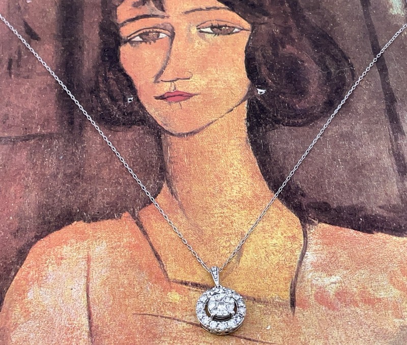 14K Antique Genuine Natural Diamond Pendant Necklace 1.50 Carats