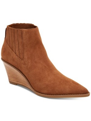 CALVIN KLEIN Womens Brown Hidden Tabby Toe Wedge Slip On Leather Booties 5