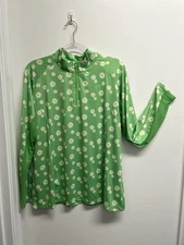 Piper Top Women XXL Green With Daisies 1/4 Zip Equestrian Horse Riding Smartpak