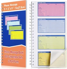 1 Pcs Spiral Bound Phone Message Book 5-1/2" X 11" 2 Part Colorful Carbonless Ph