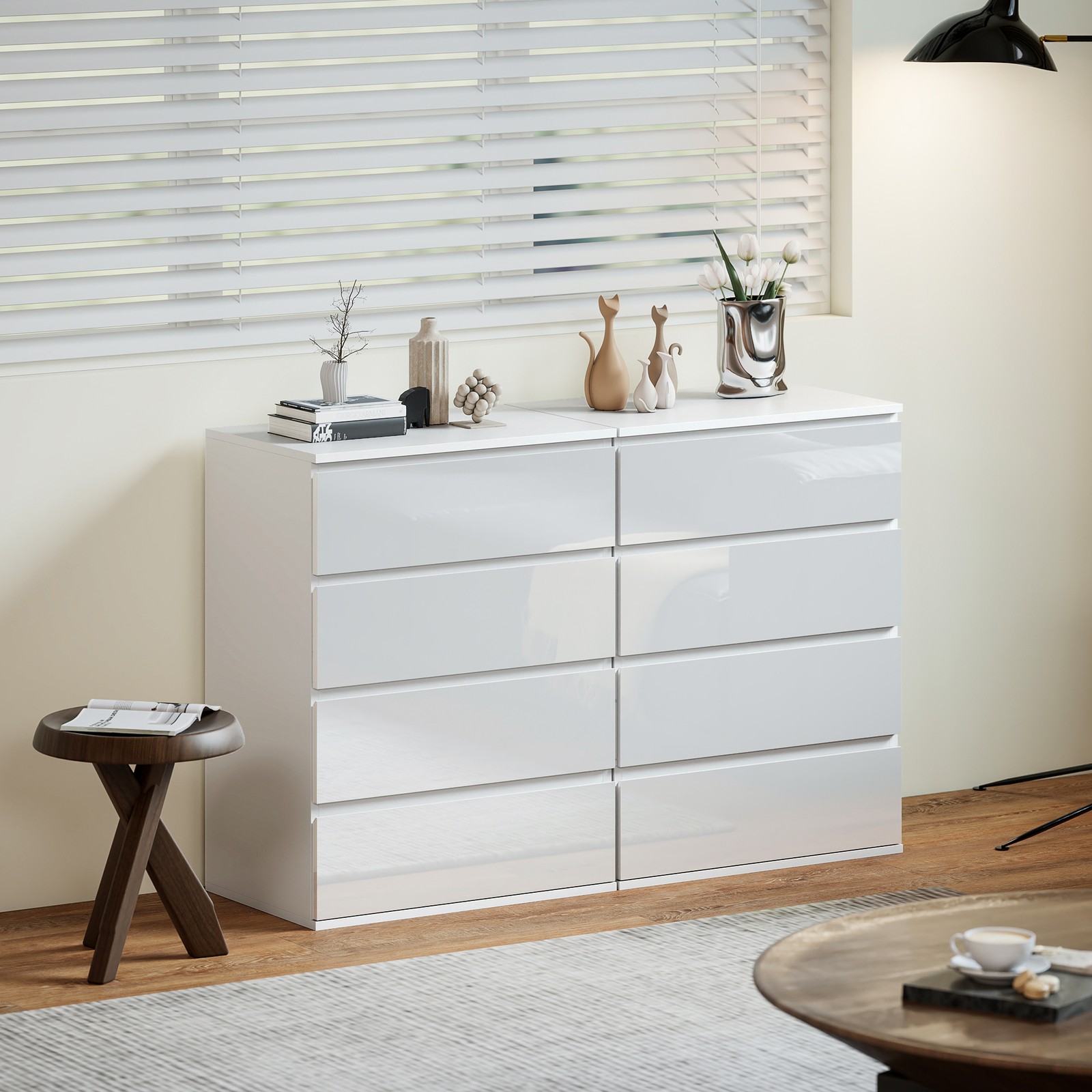 High Gloss Chest of Drawers for Bedroom 4-Drawer Dresser