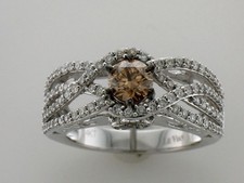 Le Vian 14K White Gold Split Shank Ring 1.36 cts Chocolate White Diamonds Size 7