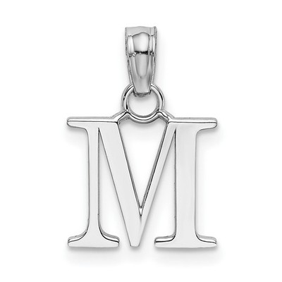14k Weißgold Initiale M Anhänger Charm poliert Block Buchstabe Schmuck
