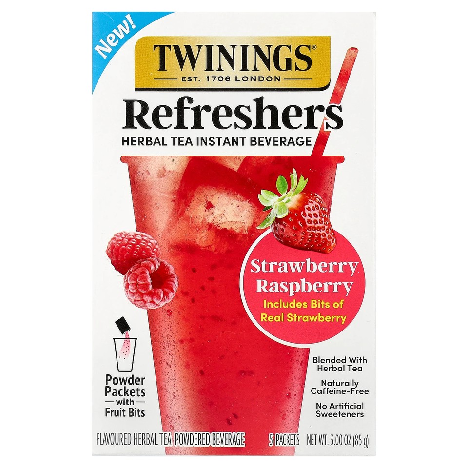 Refreshers, Herbal Tea Instant Beverage, Strawberry Raspberry, Caffeine Free, 5