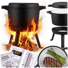 BERDSEN abnehmbarer Gusseisen-Kessel Feuerkessel auf Füßen mit Pfanne 8 Liter