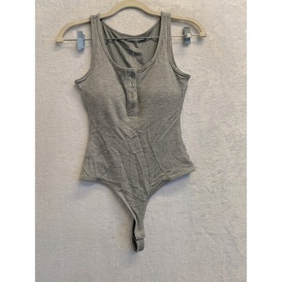 Klassywear Tank Top Bodysuit Ribbed Sleeveless Gray Snap Closure Womens