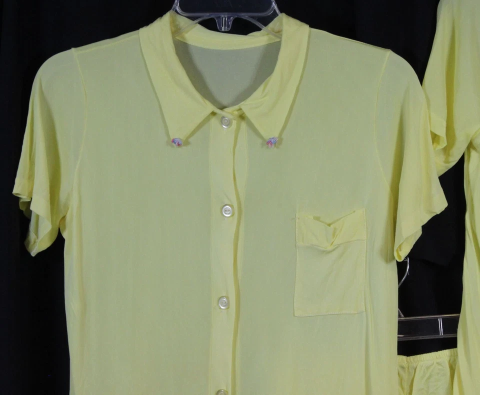 Conjunto de pijama de nailon de colección de 3 piezas pijamas camisas pantalones conjunto retro años 60 tocador amarillo S Foto 3 de 4
