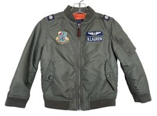 POLO Ralph Lauren Boys Bomber Jacket Size 5 Green Patches Military