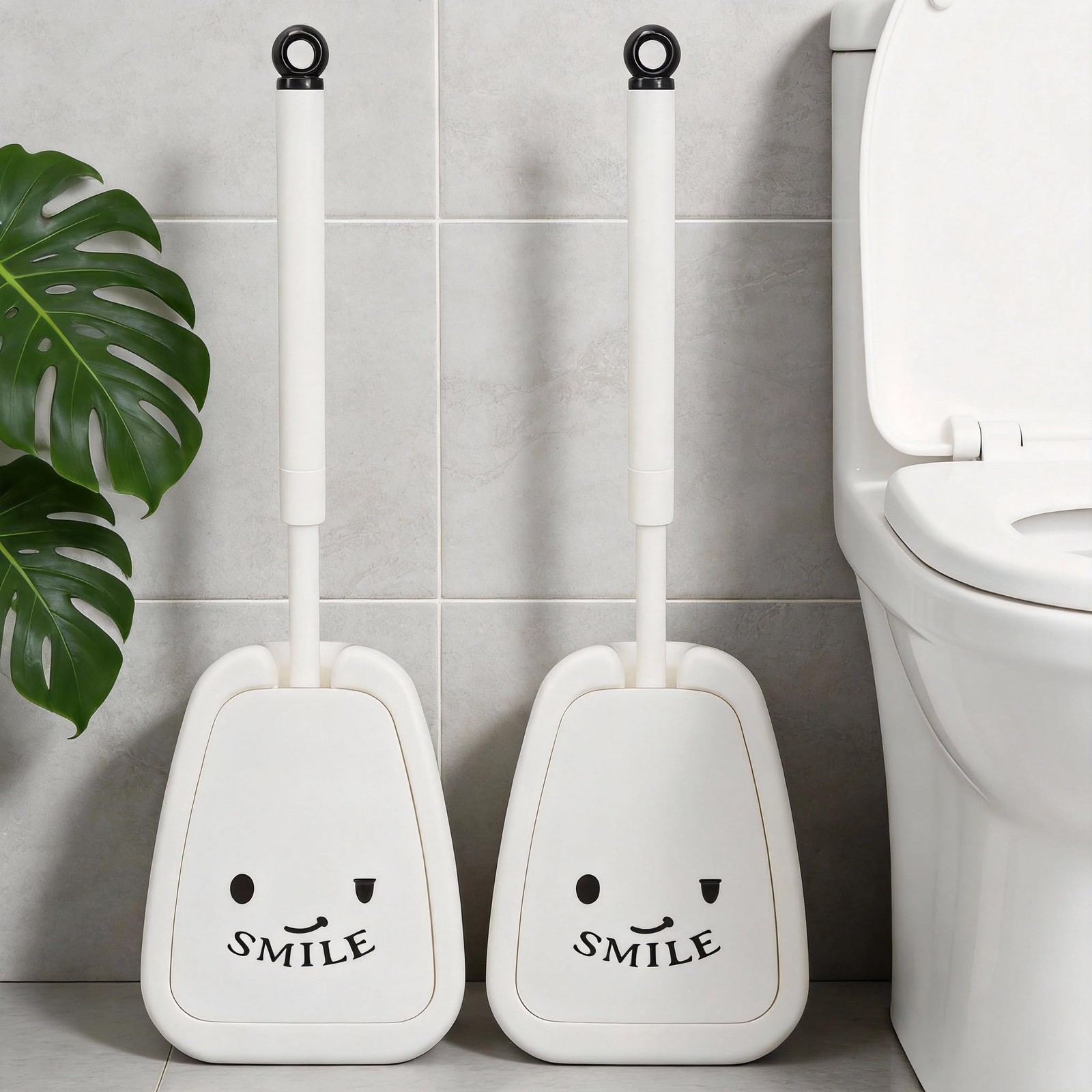 Brosses WC blanches lot de 2 avec support compact fermé et balayette toilette discrète