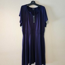 Nicole Miller Women's Plus Size 2X NWT Elastic Stretchy Blue Dress VNeck Pockets