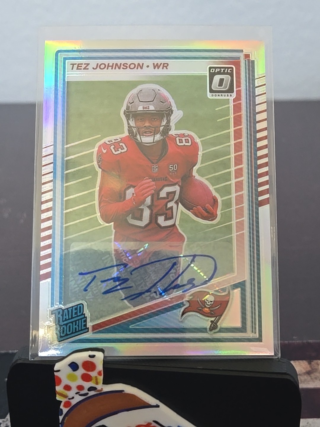 2025 Donruss Optic Preview Tez Johnson Auto Buccaneers Rated Rookie Silver Holo