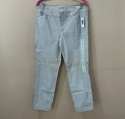 NWT Old Navy Women's 12 Pixie Ankle Pants Blue White Railroad Stripe Coastal