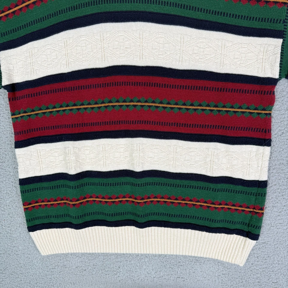 Vintage 90s Preppy Striped Cotton Knit Sweater Men's Large Van Heusen - Image 4 of 4
