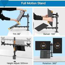 Dual Monitor Fully Adjustable Mount With Laptop Mount  Laptop Keyboard Tray
