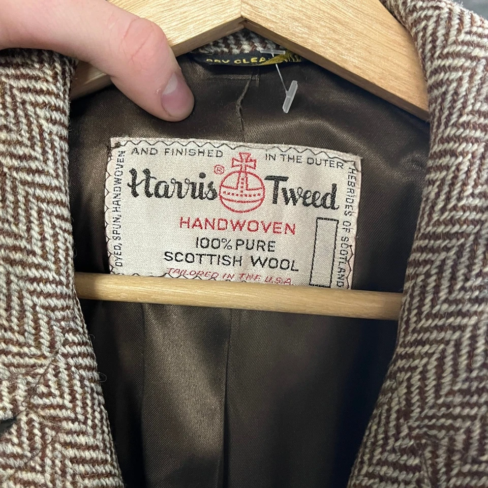 VTG Mens Harris Tweed Coat Herringbone Pure Scottish Wool Outerwear Overcoat - Image 2 of 4