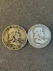 (2X) 90% Silver Franklin Half Dollar Average Circulated - 1950 and 1954