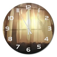 Glasuhr Runde Wanduhr Mit FließEnden Zeigern Nebel Im Wald WeißE Zeiger Fi60 Cm
