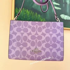 NWT Coach Slim Crossbody Bag In Signature Canvas Purple Iris Silver CBM46