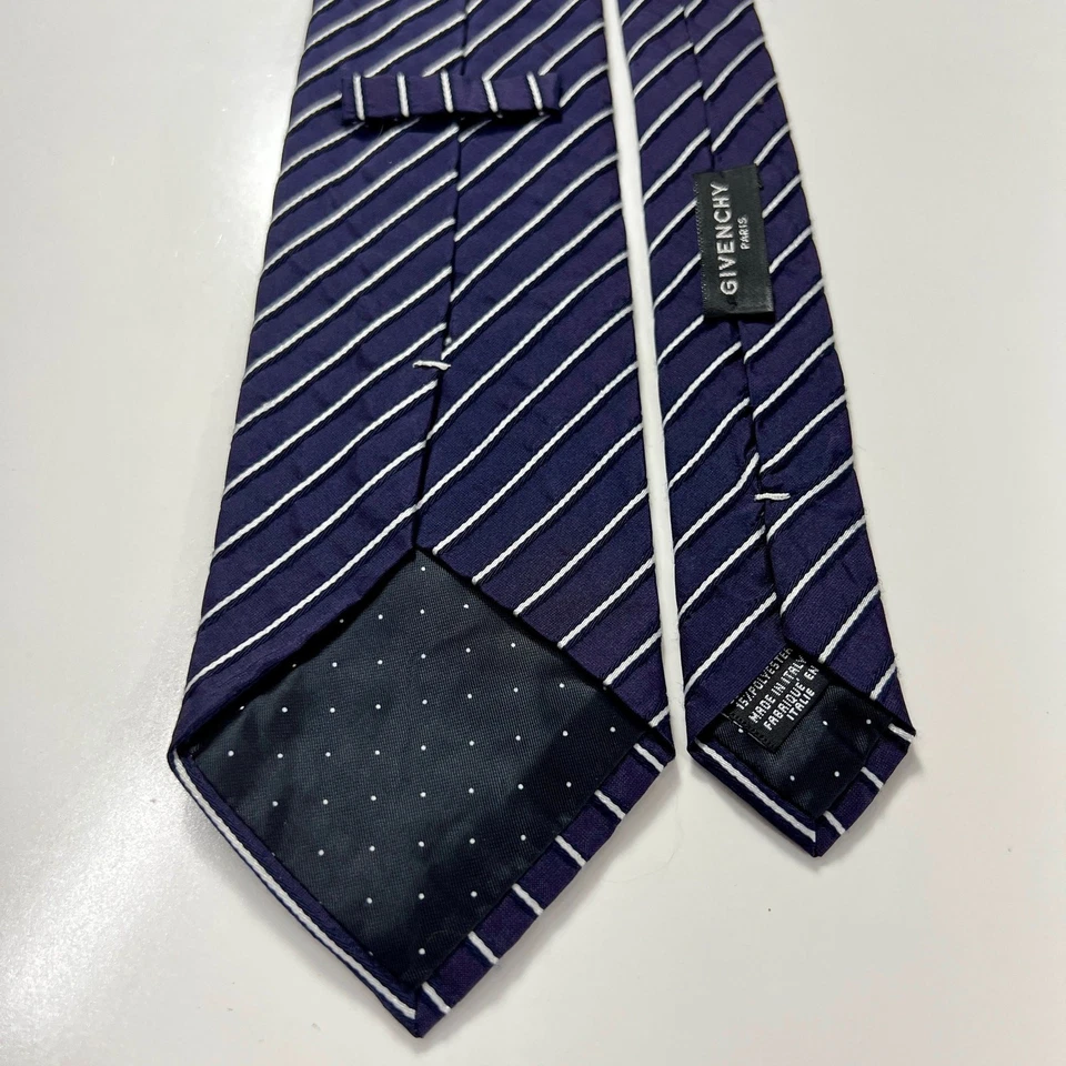 Corbata a Rayas Givenchy Paris Hecha en Italia Para Hombre Azul Blanco Seda Lana Foto 2 de 4
