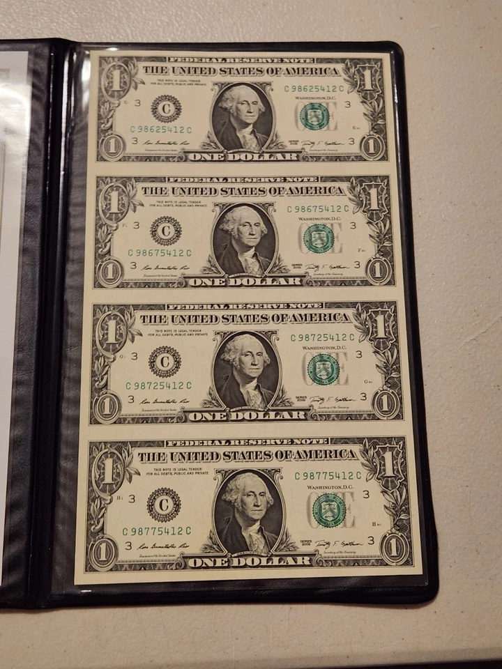 2009 World Reserve Monetary Exchange (4) 1$ One Dollar UNCUT Sheet Folio & COA - Image 3 of 4