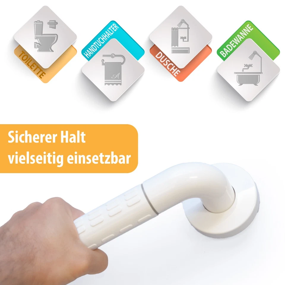 Anti-Rutsch Badewannengriff 30 cm Senioren Griff Bad Haltegriff Edelstahl Weiß - Bild 2 von 4