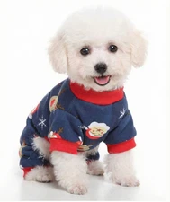 Christmas Dog Pajamas for Small Dogs – Blue Winter Puppy outfit Size L