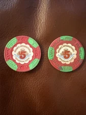 Lot Of 2 - Resorts International Atlantic City $5 Casino Chips Vintage