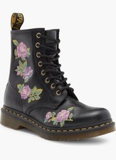 Image of Dr. Martens 1460 8 Eye Boot Vonda II Black Pink Floral Embroidered Size 6 NIB