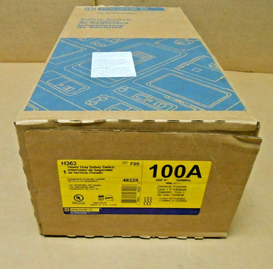 NEW SQUARE D H363 100 AMP 600V HEAVY DUTY SAFETY SWITCH FUSED 3 POLE (4 AVAIL)