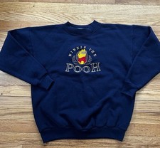 Vintage 90s Winnie the Pooh 100 Acre Collection Embroidery Sweatshirt Blue Med M