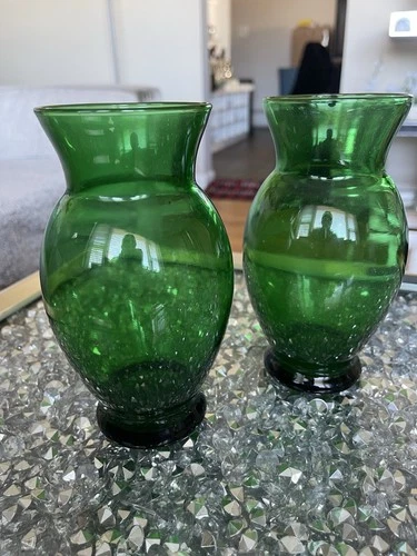 Vintage Forest Green Anchor Hocking 6.5" vase Lot "2"