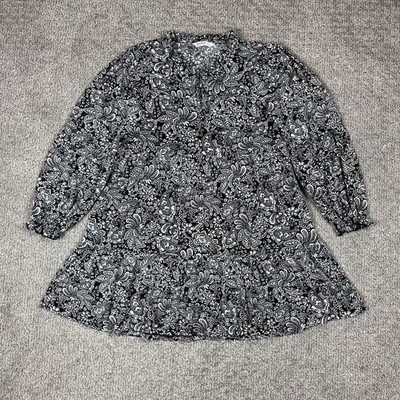 Stradivarius Dress Womens Large Black White Paisley Mini Babydoll Tunic Boho