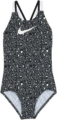 Nike 275621 Girl's Cheetah Spiderback One-Piece, Black LG (14 Big
