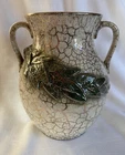 1950’s McCoy Grecian Double Handled Vase / Urn 24K Gold Crackle ~ Ivory  & Green