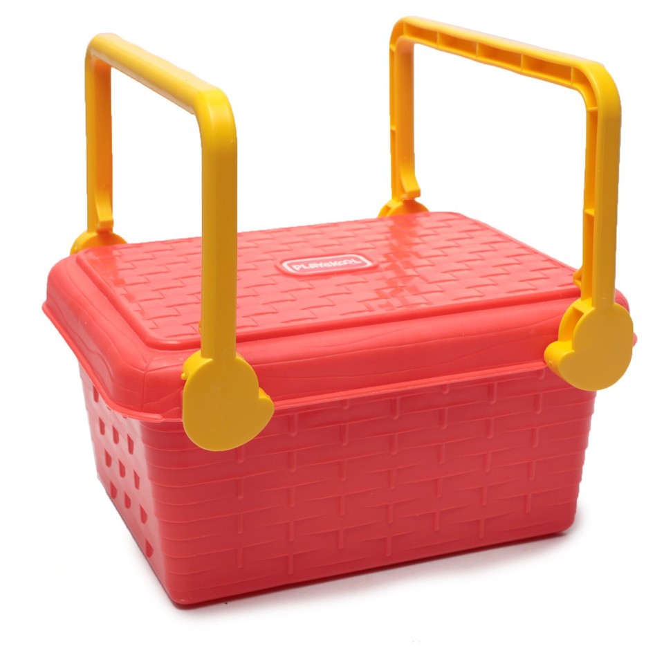 Vintage 1993 Playskool Picnic Basket Chips Plates Burger Flipper Red