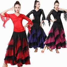 Women Ballroom Modern Waltz National Standard Dance Costume Top Skirt 6 Colors