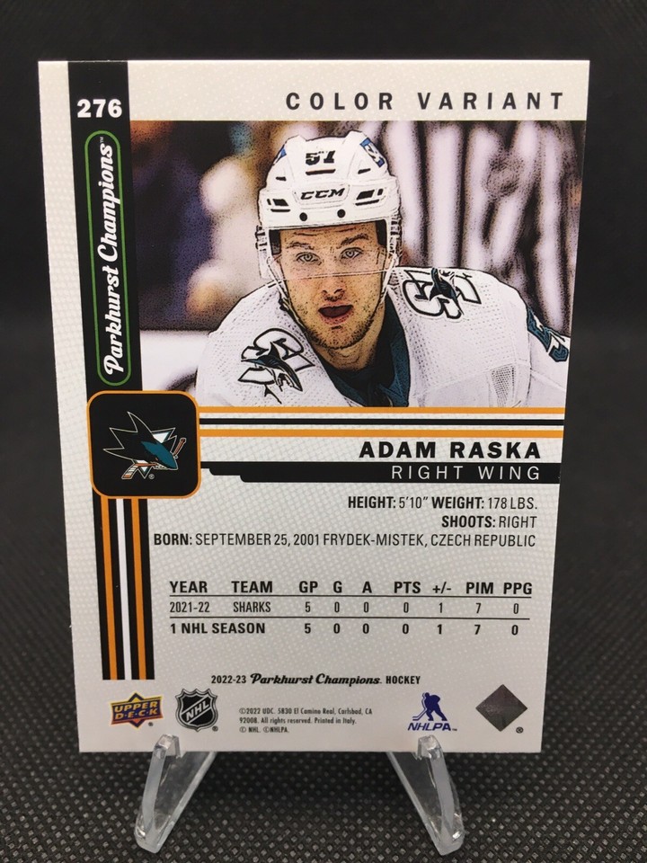 Adam Raska 22-23 Parkhurst Champions Color Variant #276 San Jose Sharks ...