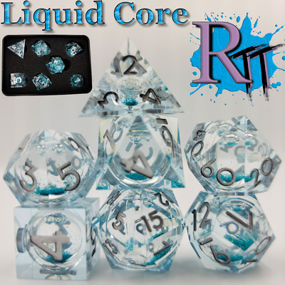 Transparent Liquid Core Dice DnD RPG MTG Sharp Edge Resin Polyhedral D20 D12 D4
