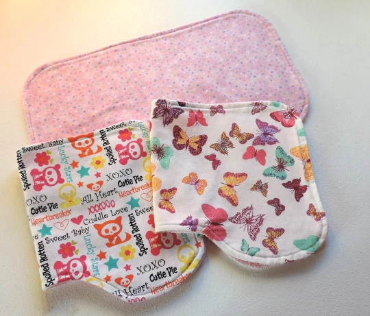 Baby Girl Burp Cloths. Baby Burp Cloths Set Of 3. Baby Girl Gift. Shaped Neck