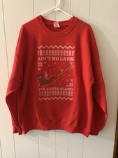 Gildan XL Adult Christmas Sweater Sweatshirt Funny Reindeer Santa Claus Red Q7