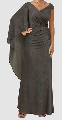nightway ruched dress NW Nightway Womens Drapey Metallic Evening Dress Silver 10