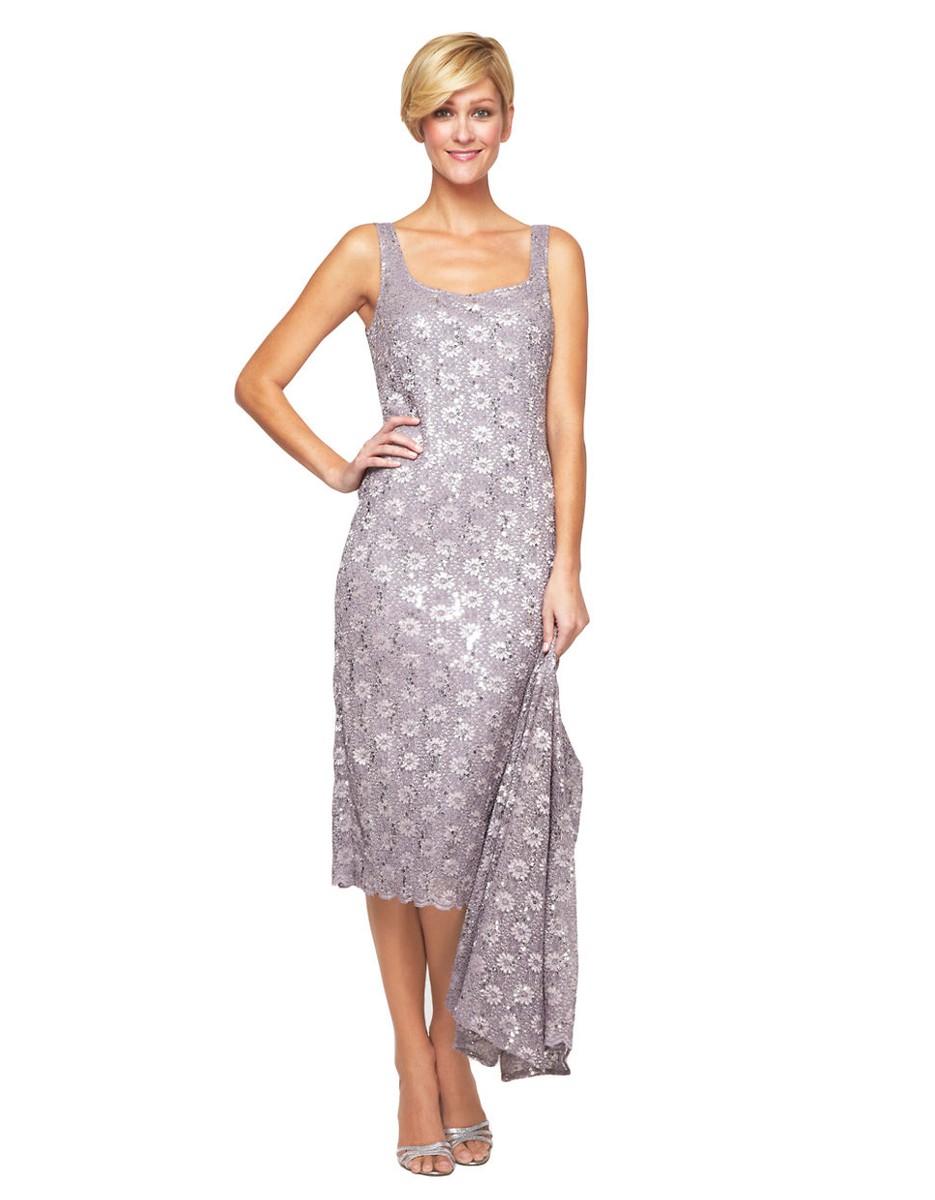 Alex Evenings Sequin Lace Sheath Gray Dress with Bolero NWT