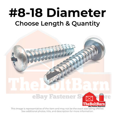 #8-18 Phillips Pan Head Type BT Thread Cutting Screws Zinc (Choose Length & Qty)